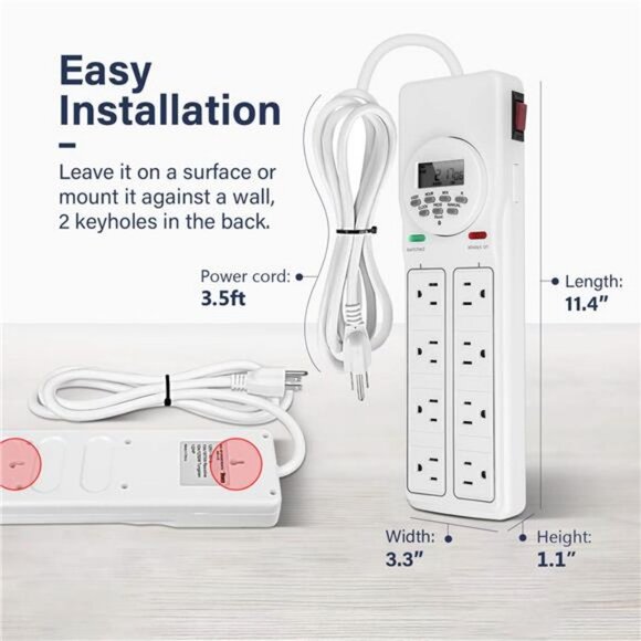 8-Outlet Power Strip with Digital Timer (4 Outlets Timed, 4 Outlets Always On) - Picture 6 of 6